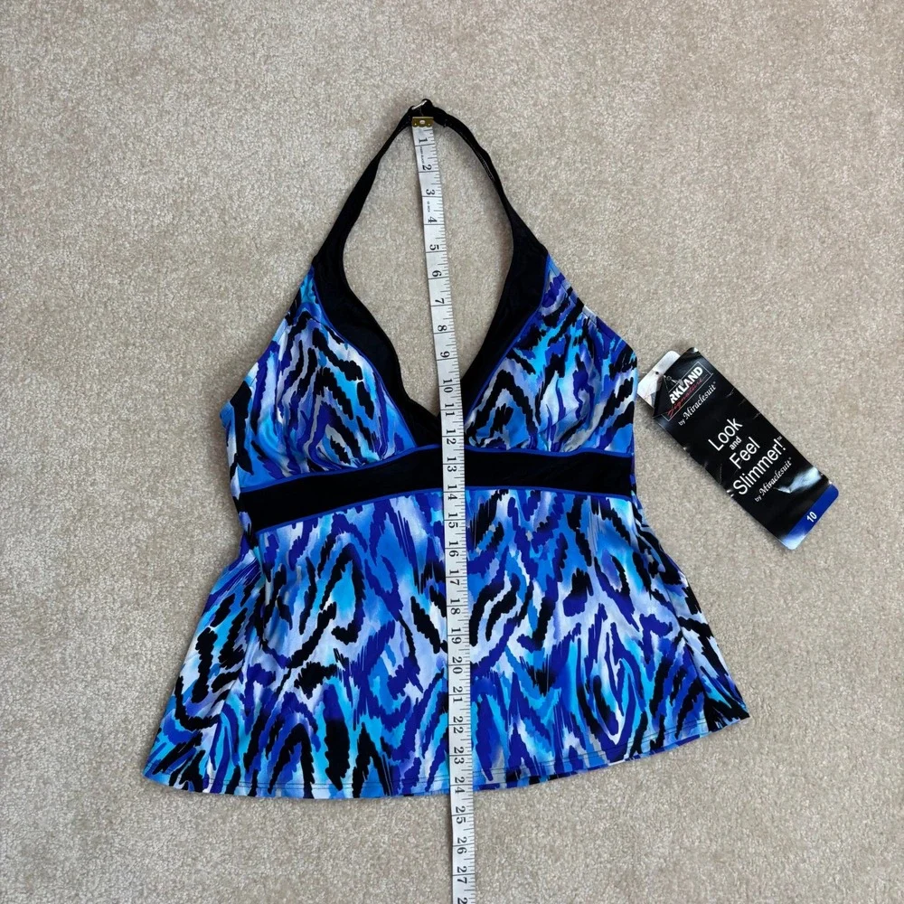 Kirkland Signature Miraclesuit Swim Tankini Top Blue Black Print Size 10‎ NWT